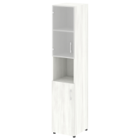 Шкаф высокий узкий левый (1 низкий фасад ЛДСП + 1 низкий фасад стекло) Yalta LT.SU-1.4 L/R снежная патина